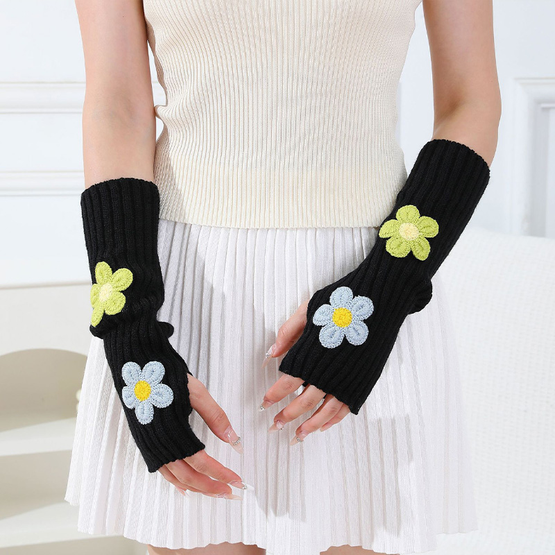 Fingerless Glove Knit - Y2k Accessories Sweet Pink Flower Half