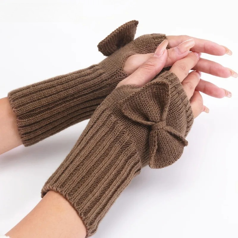 Knit Bow Fingerless Gloves – S - Fingerless Glove Knit 评论和价格