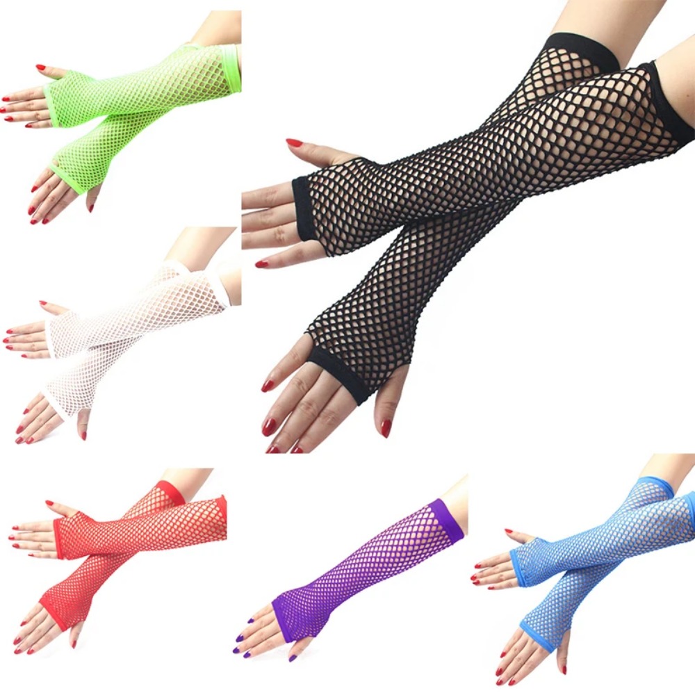 Neon Fishnet Long Fingerless G - Fingerless Glove Knit 评论和价格